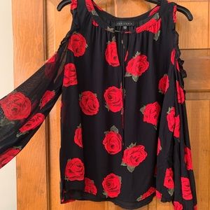 Black w/ Roses Blouse SZ M